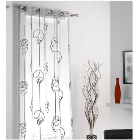 Homemaison – Voilage à oeillets 140 x 240 cm – Voile imprimé blanc et noir – 100% polyester – Finition prête-à-poser avec œillets ronds
