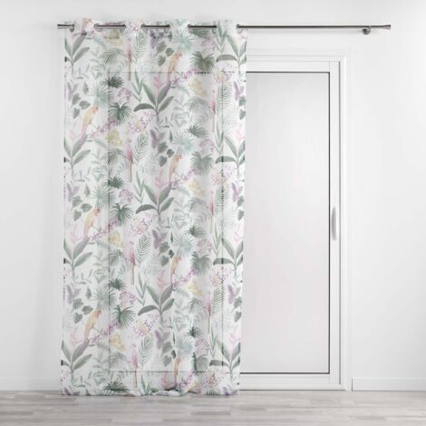 Homemaison – Voilage à œillets 140 x 240 cm – Voile sablé imprimé motifs forêt amazonienne – Prêt à poser avec œillets en métal