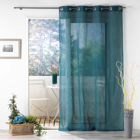 Homemaison – Voilage à œillets 140 x 280 cm effet lin tissé bleu canard – Lavable en machine – Élégance pour grandes fenêtres