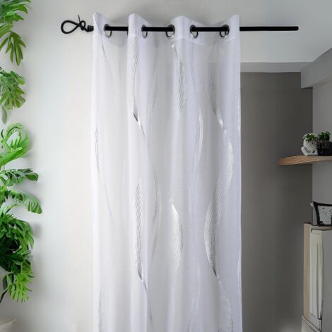 Homemaison – Voilage blanc 135x240 cm – Voile tissé 100% polyester – Finition œillets ronds – Décoration contemporaine pour fenêtres