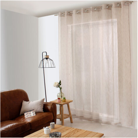 Homemaison – Voilage effet lin 300x240cm – 100% polyester – Finition œillets argent – Lavable en machine à 30°C – Pour grandes fenêtres