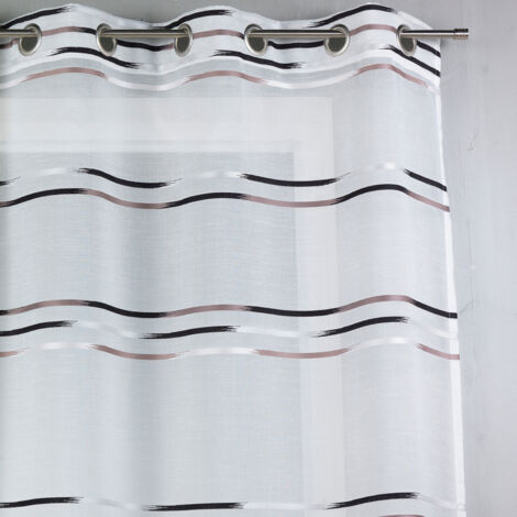 Homemaison – Voilage en étamine 140x240 cm – Fines rayures noires – 100% polyester – Prêt-à-poser avec œillets argentés