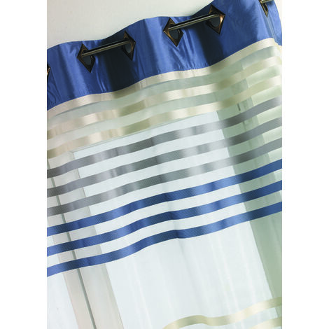 Homemaison – Voilage en organza rayé coloré bleu 140x260 cm – 100 % polyester – Finition 8 œillets carrés en bronze – Élégance intérieure