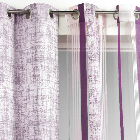 Homemaison – Voilage en organza rayé jacquard rose boudoir 140x260 cm – Laisse passer la lumière – Élégance pour fenêtres