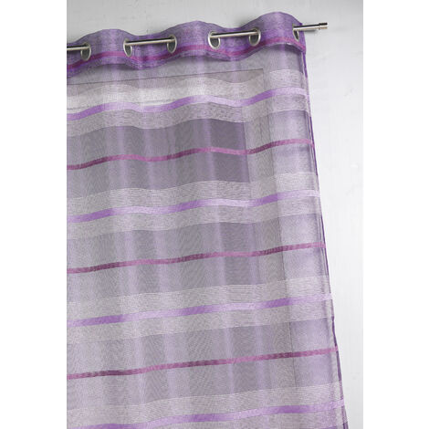 Homemaison – Voilage fantaisie à rayures horizontales violet parme 140x240 cm – 100% polyester – Finition 8 œillets ronds argentés