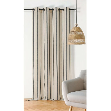 Homemaison – Voilage rayé en poly/lin écru 145x275 cm – 76% polyester et 24% lin – 8 œillets ronds – Lavable en machine à 30°C