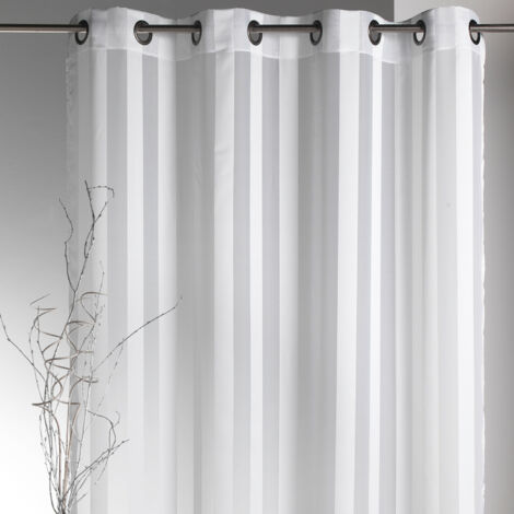 Homemaison – Voilage tissé à rayures blanches 140x240 cm – 100% polyester – 8 œillets ronds en métal gris – Prêt-à-poser pour décoration intérieure