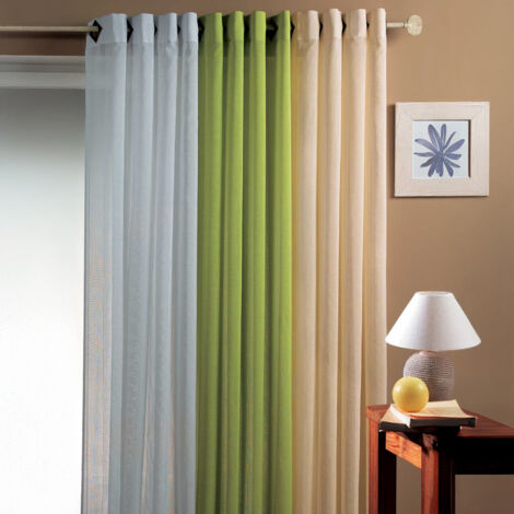 Homemaison – Voilage tissé fantaisie rayé blanc 200x260 cm – 100% polyester – 10 œillets bronze – Finition surjetée pour élégance intérieure