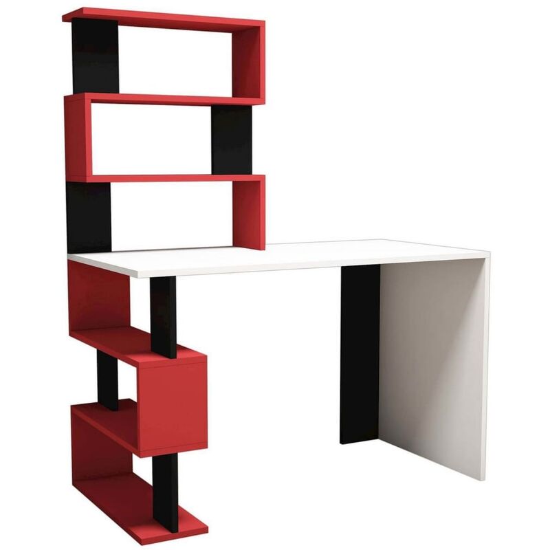 Homemania Computertisch Snap 120x60x148,2 cm Weiß, Schwarz, Rot - Mehrfarbig