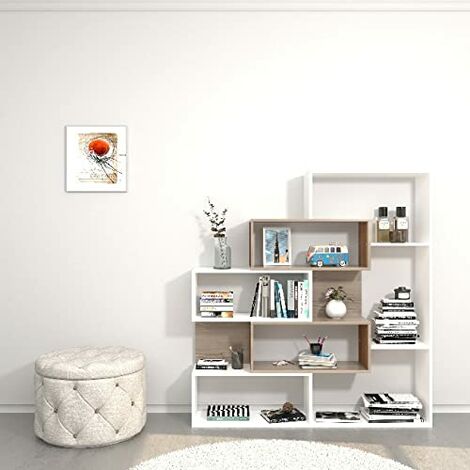 Homemania HOMMN3037 Libreria Era Mobile da Parete, Scaffale con Ripiani da Salotto, Ufficio, Bianco, Sonoma, in Nobilitato Melaminico di qualità E0, con Bordature in ABS 0,4mm, 140x25x150 cm