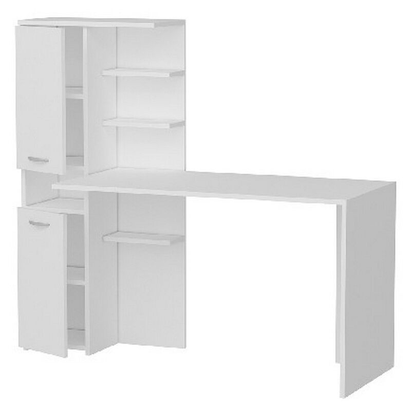 Homemania - Bureau Moderne Fleur de Lotus, Panneau Aggloméré Mélaminé, Métal, Blanc, 150x60x135 cm