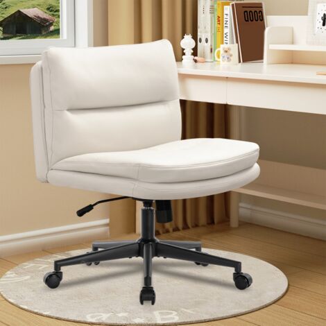 HomeMiYN Bürostuhl Ohne Armlehnen PU Leather Höhenverstellbar Drehstuhl mit Rollen Schreibtischstuhl mit Bequemer Verdicktem Kissen Ergonomisch Stuhl Lesesessel zum Sitzen im Schneidersitz Beige