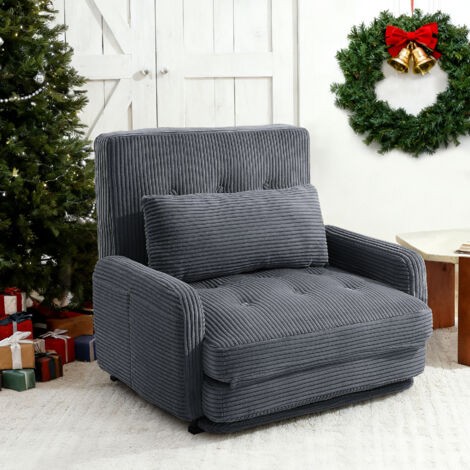 HOMEMiYN Sessel-Sofa EINZELSITZ - Grau Velours - Vollkomfort mit inklusivem Kissen