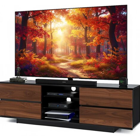 Homeology Avitus Premium High Gloss Black with 4-Walnut Drawers & 3-Shelf 32"-65" LED/OLED/LCD TV Cabinet