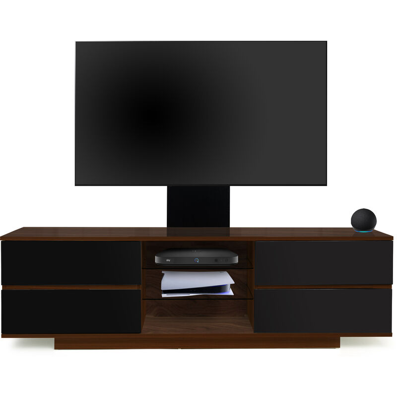 Homeology Avitus Walnut with 4-Black Drawers and 3-Shelves up to 65 LED, LCD, Plasma TV Stand with Mounting Arm