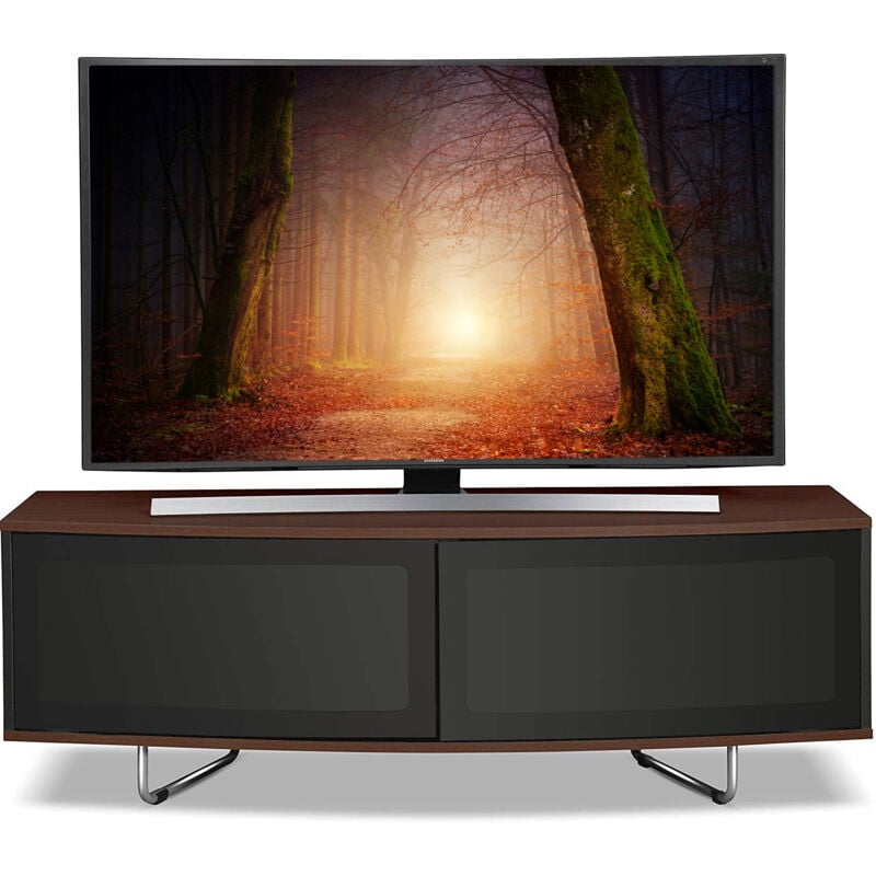 Homeology - Caru Black and Walnut Beam-Thru Remote Friendly Super-Contemporary'D' Shape Design 32'-65' led/oled/lcd tv Cabinet