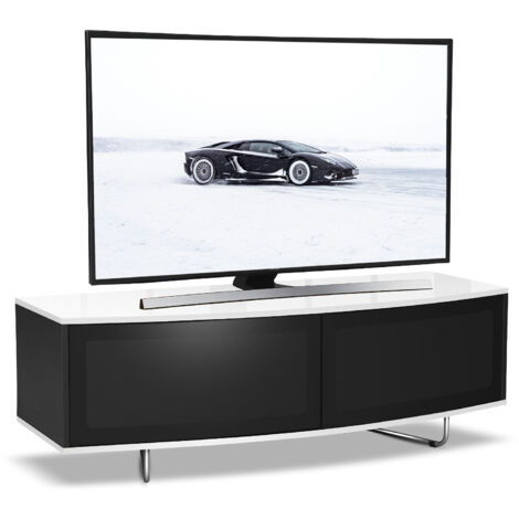 Homeology Caru Gloss Black and Gloss White Beam-Thru Remote Friendly Super-Contemporary"D" Shape Design 32"-65" LED/OLED/LCD TV Cabinet