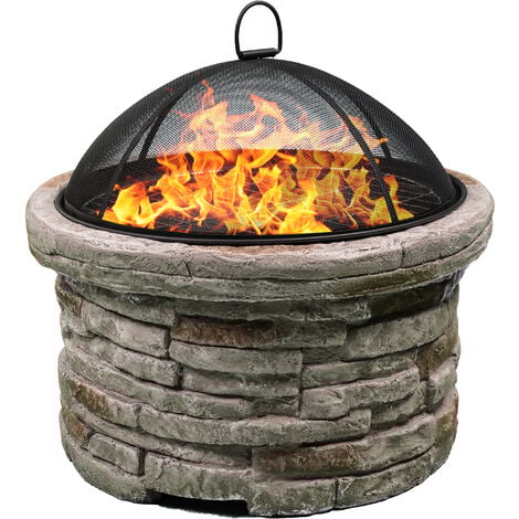 Homeology Fireology SAMUI Beige Majestic Garden & Patio Heater Fire Pit Brazier and Barbecue with Eco-Stone Finish