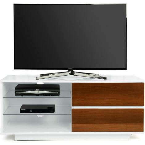 Homeology Gallus High Gloss White with 2-Walnut Drawers & 3-Shelf 32"-55" LED/ OLED / LCD Cabinet TV Cabinet