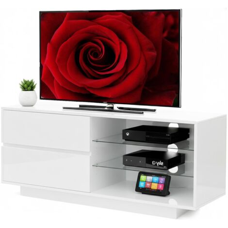 Homeology Gallus High Gloss White with 2-White Drawers & 3-Shelf 32"-55" LED/ OLED / LCD TV Cabinet