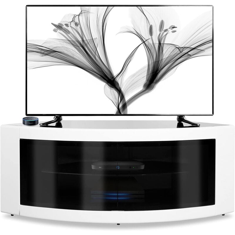 Homeology - pangea Gloss White Beam-Thru Curved Tru-Corner 32'-50' tv Cabinet