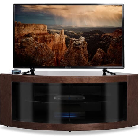 Homeology PANGEA Real Wood Walnut Veneer Beam-Thru Curved Tru-Corner 32"-50" TV Cabinet