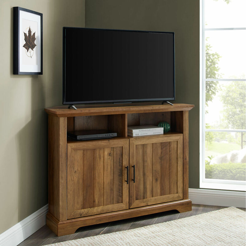 Savannah True-Corner-Friendly Oak 6-Shelf Luxury Cabinet Suitable for Flat Screen TVs upto 50-inches - Homeology