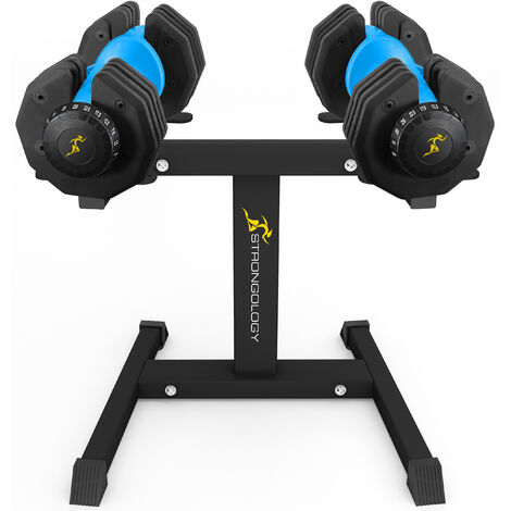 Homeology Strongology Urban25 Blue Adjustable Dumbbell Pair with Free Durable Steel Adjustable Urban25 Dumbbell Floor Stand