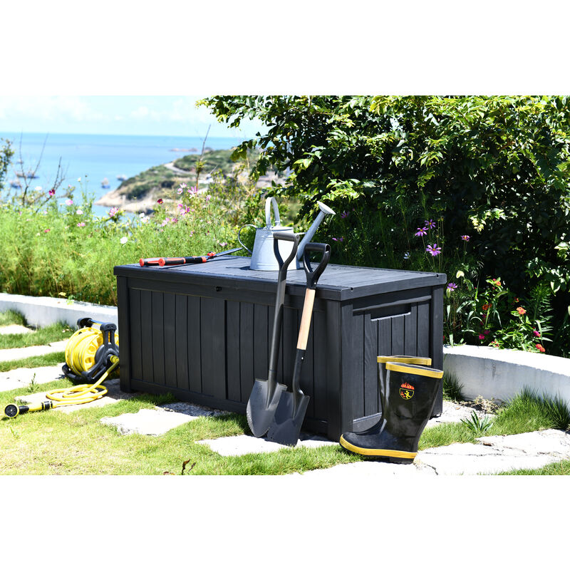 Homeology - tungsten 450 Litre 119 Gallon Waterproof Extra Large Lockable Easy-Open Garden Storage Box in Black