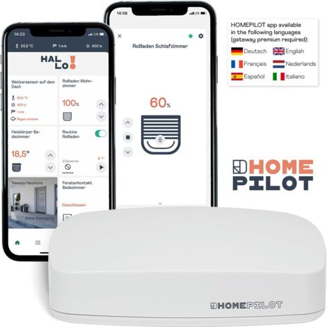 HOMEPILOT avvolgitore elettrico smart RolloTron premium power per tapparelle fino 60 kg (circa 10 m²), per cinghia da 23 mm, comp. con telecomando (app & alexa tramite il web server domotico premium)