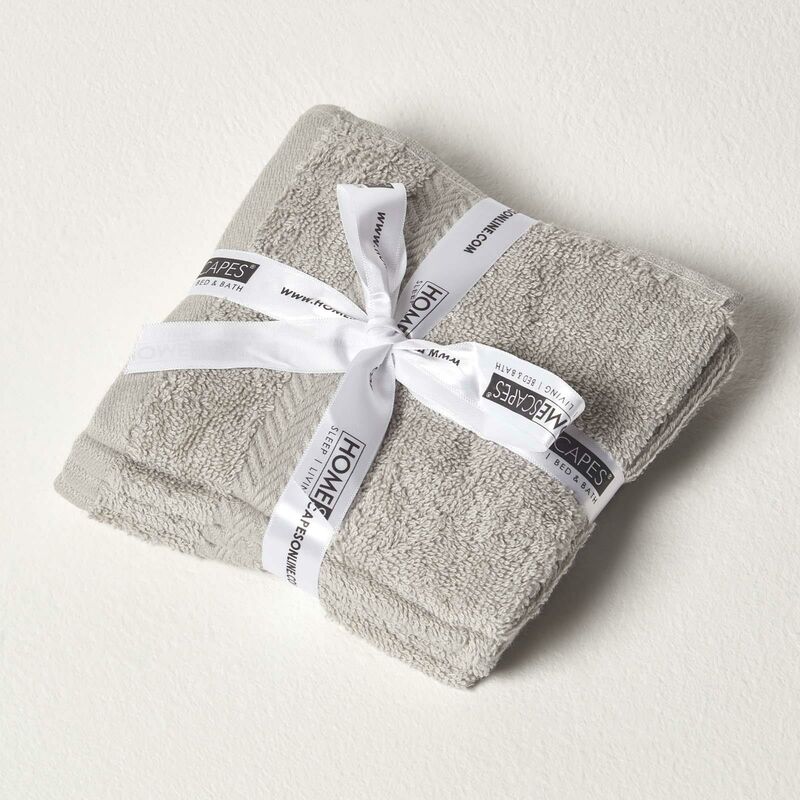 Light Grey 100% Combed Egyptian Cotton Set of 4 Face Cloths 500 gsm - Light Grey - Homescapes