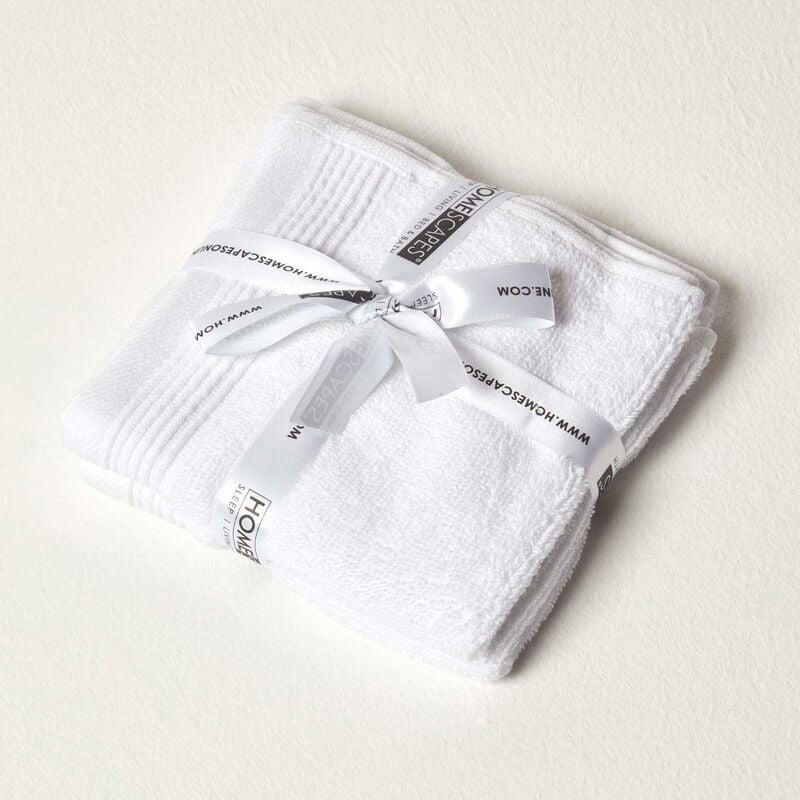 White 100% Combed Egyptian Cotton Set of 2 Face Cloths 700 gsm - White - Homescapes