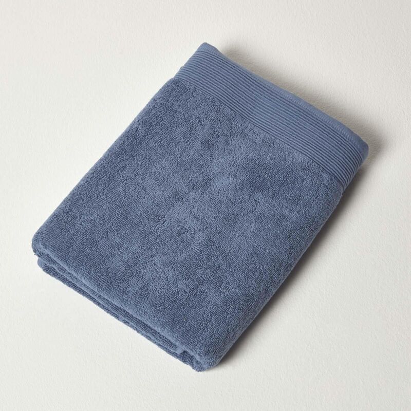 Denim Blue 100% Combed Egyptian Cotton Bath Towel 700 gsm - Blue - Homescapes