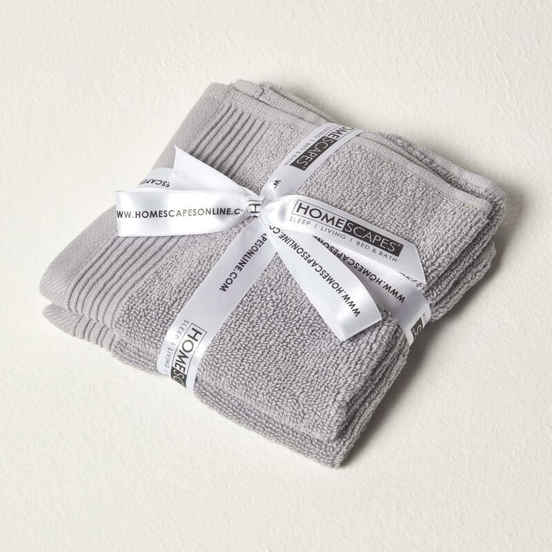 Dove Grey 100% Combed Egyptian Cotton Set of 2 Face Cloths 700 gsm - Light Grey - Homescapes