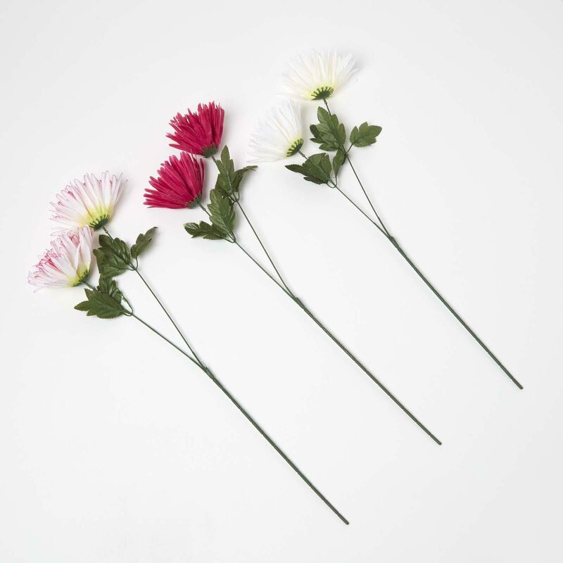 Homescapes - Artificial Chrysanthemum Single Stem Set of 3, 60cm