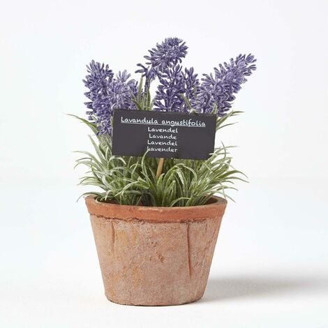 HOMESCAPES Artificial Lavender Plant in Decorative Pot - Terracotta - Terracotta