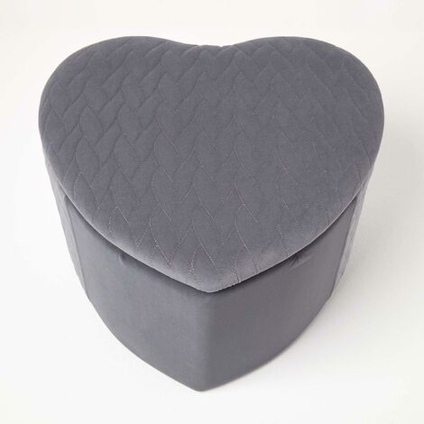 HOMESCAPES Arundel Heart-Shaped Velvet Footstool with Storage, Grey