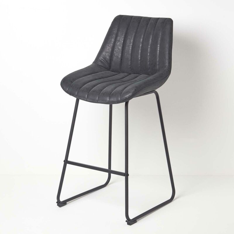 Ascot Tabouret de bar imitation cuir, Noir - Homescapes