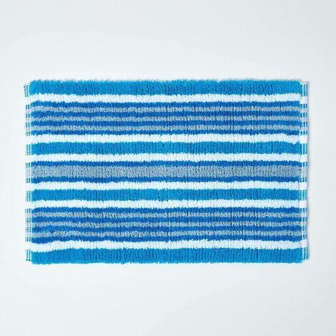 Cotton Striped Bath Mat Non Slip Blue Orange Green Black White Bathroom Mats