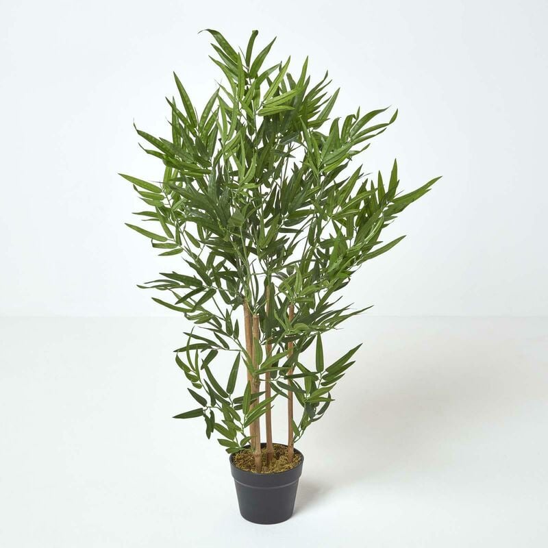 Homescapes - Bambou arbre artificiel en pot, 95 cm - Plante verte et pot noir