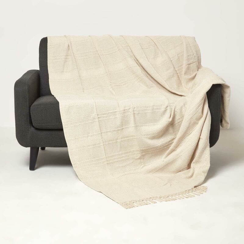 Homescapes Kashi Tagesdecke Xxl 255 X 360 Cm – Baumwolldecke Creme Mit Fransen