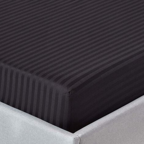 HOMESCAPES Black Egyptian Cotton Satin Stripe Fitted Sheet 330 Thread Count, King - Black