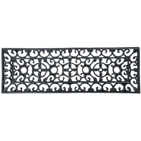 HOMESCAPES Black Wrought Iron Effect Parisian Rubber Doormat 75 x 25cm
