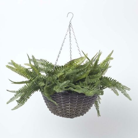 HOMESCAPES Boston Fern Artificial Hanging Basket, 65 cm - Green