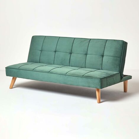 HOMESCAPES Bower Velvet Sofa Bed, Dark Green