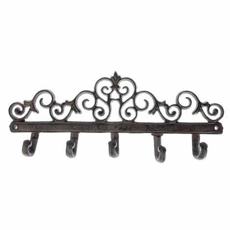 HOMESCAPES Brown Cast Iron Coat Hooks with Decorative Swirl Design
