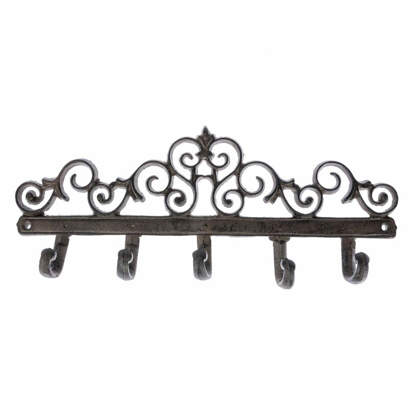 Brown Cast Iron Coat Hooks with Decorative Swirl Design - Brown - Homescapes