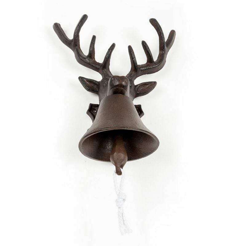 HOMESCAPES Brown Deer Head Cast Iron Door Bell