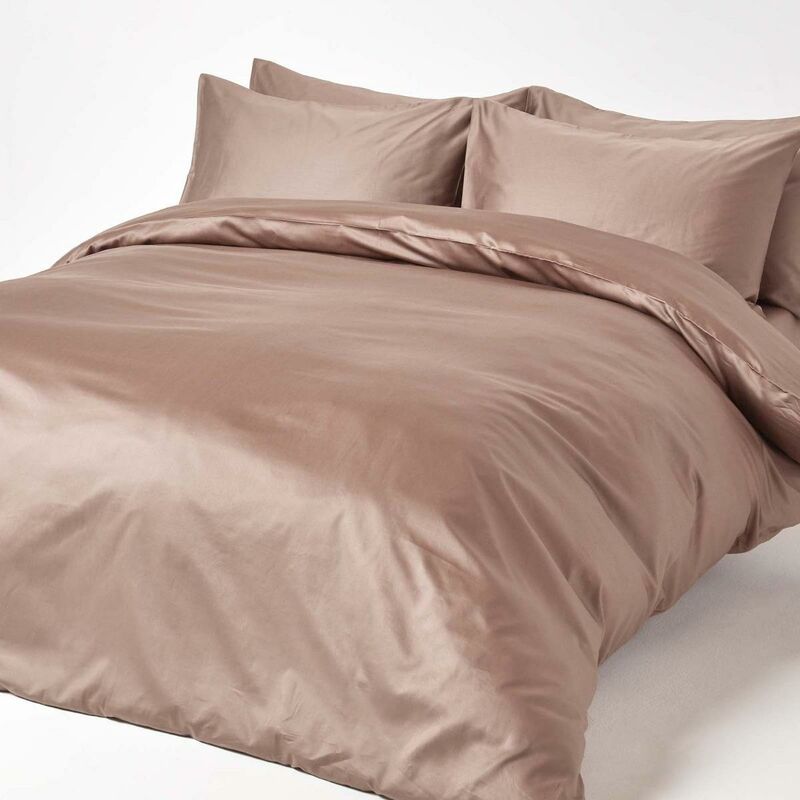 Brown Organic Cotton Duvet Cover Set 400 Thread count, Super King - Brown - Brown - Homescapes