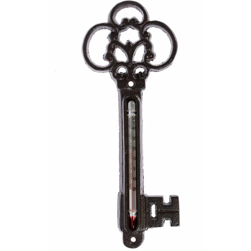Homescapes - Brown Wall Mounted Cast Iron Decorative Key Thermometer